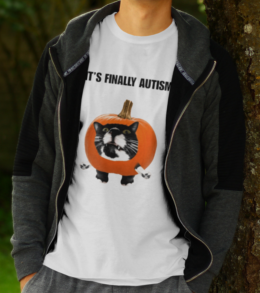 It's Finally Autism Cat Pumpkin T-Shirt
