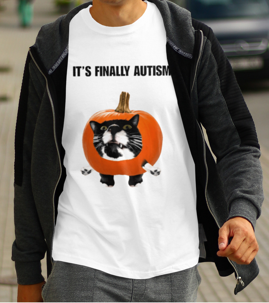 It's Finally Autism Cat Pumpkin T-Shirt