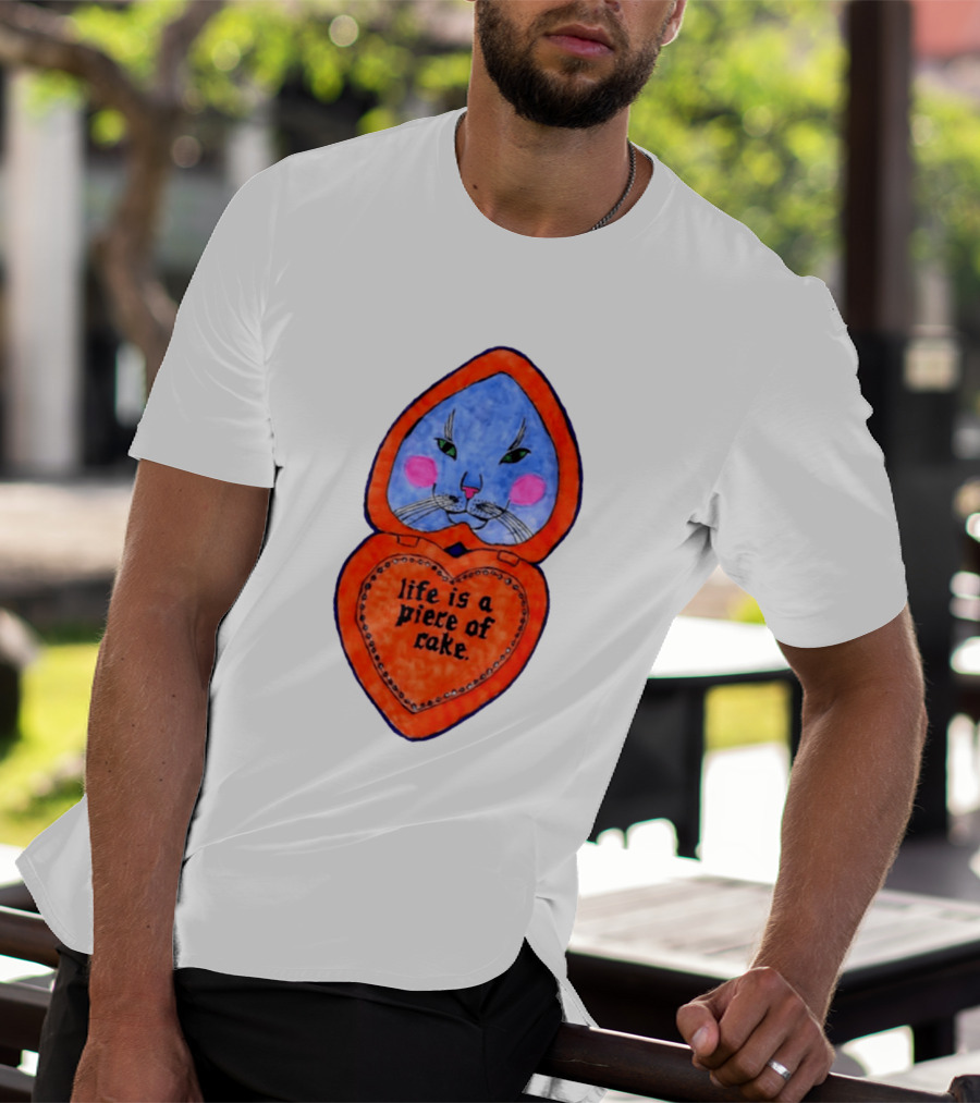 Life Is A Piece Of Cake Cat Heart Mirror T-Shirt