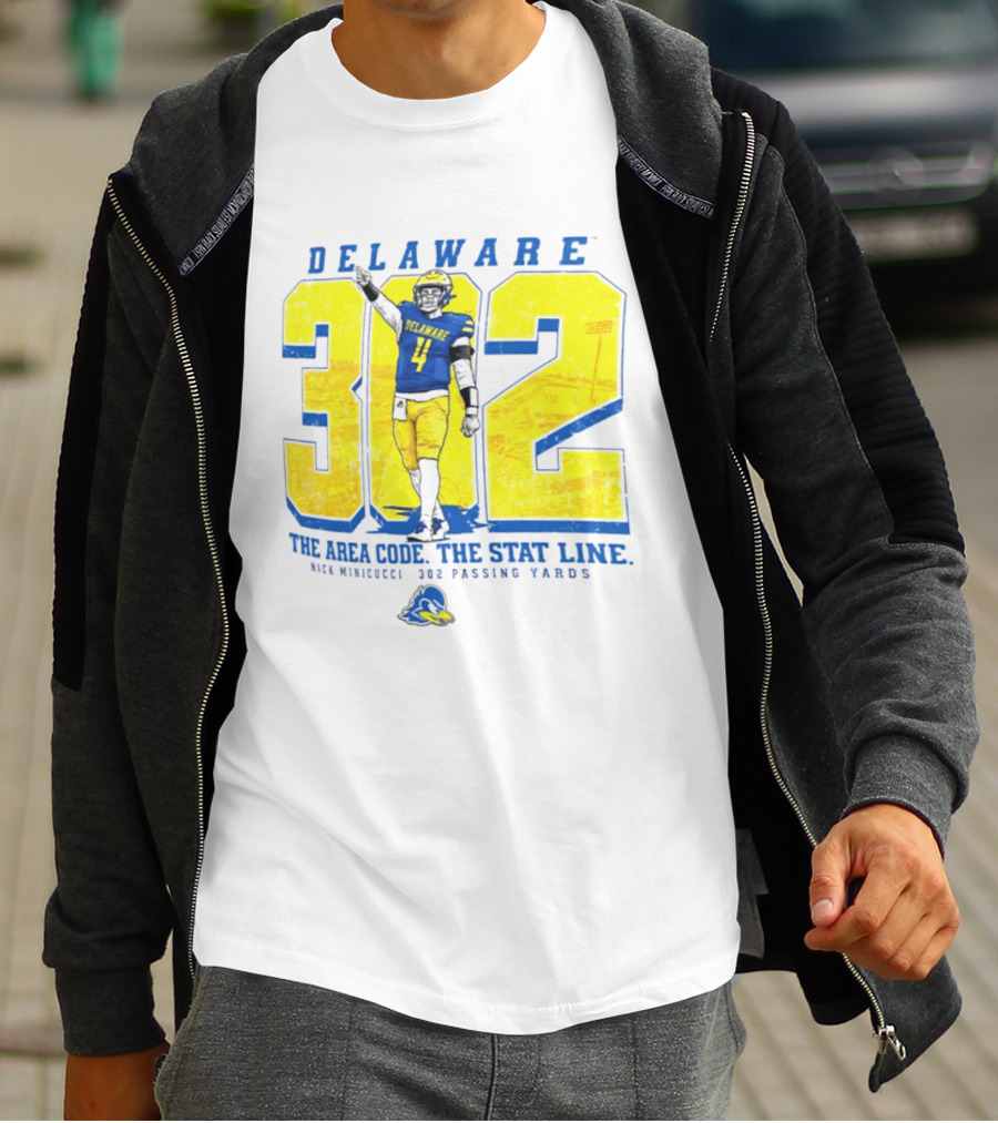 Delaware Blue Hens 302 The Area Code The Stat Line Nick Minicucci 302 Passing Yards T-Shirt