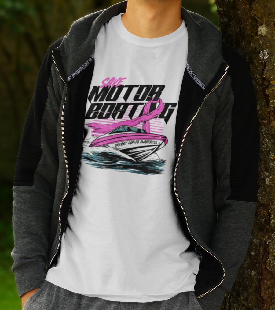 Save Motorboating Breast Cancer Awareness Pink Ribbon Boat T-Shirt