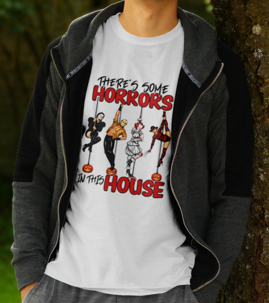 There's Some Horrors In This House Halloween Characters Pumpkin Poles T-Shirt