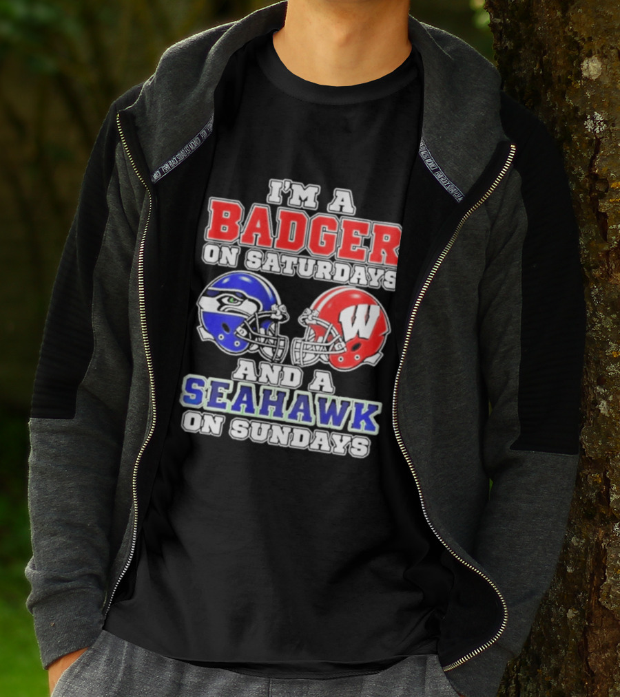 I'm A Badger On Saturdays And A Seahawk On Sundays Helmet T-Shirt