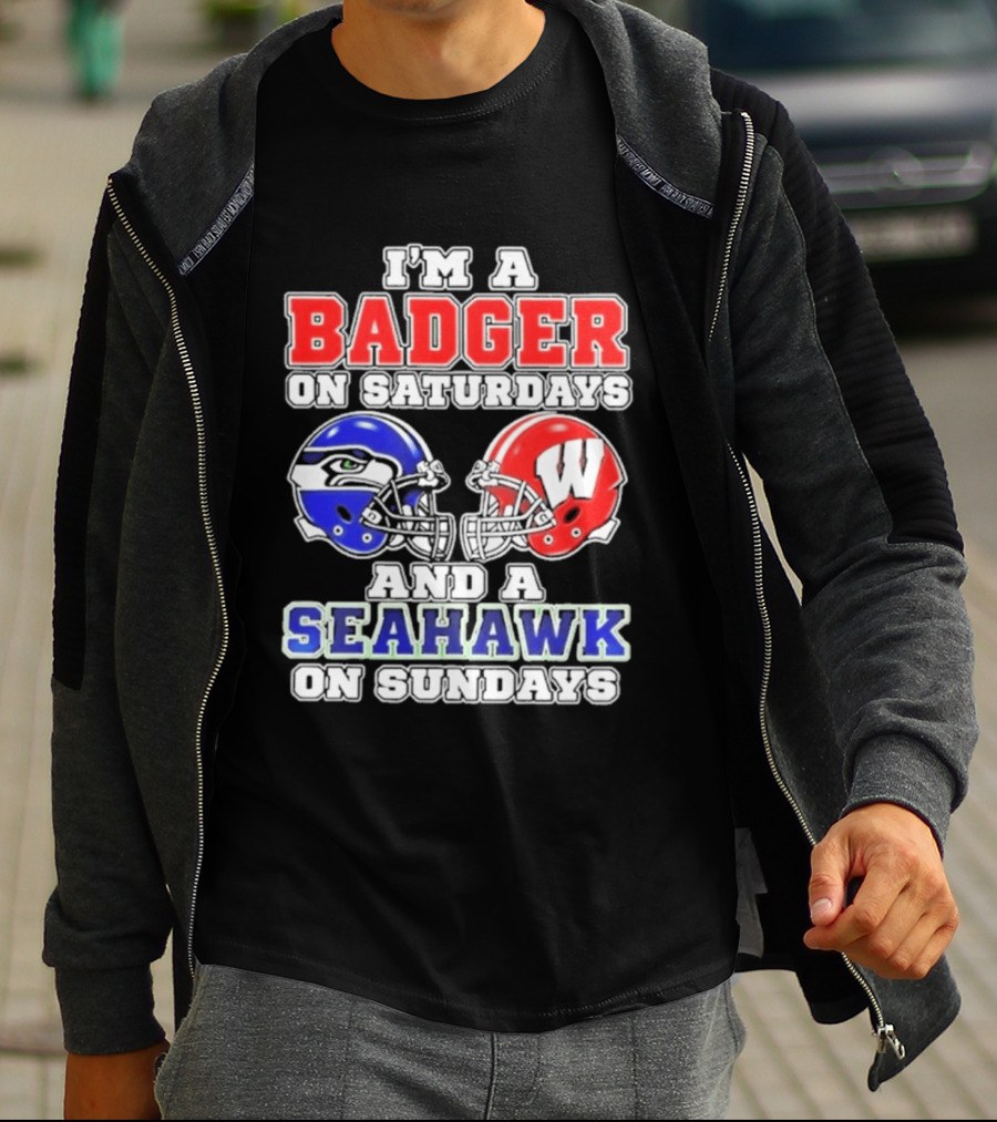 I'm A Badger On Saturdays And A Seahawk On Sundays Helmet T-Shirt