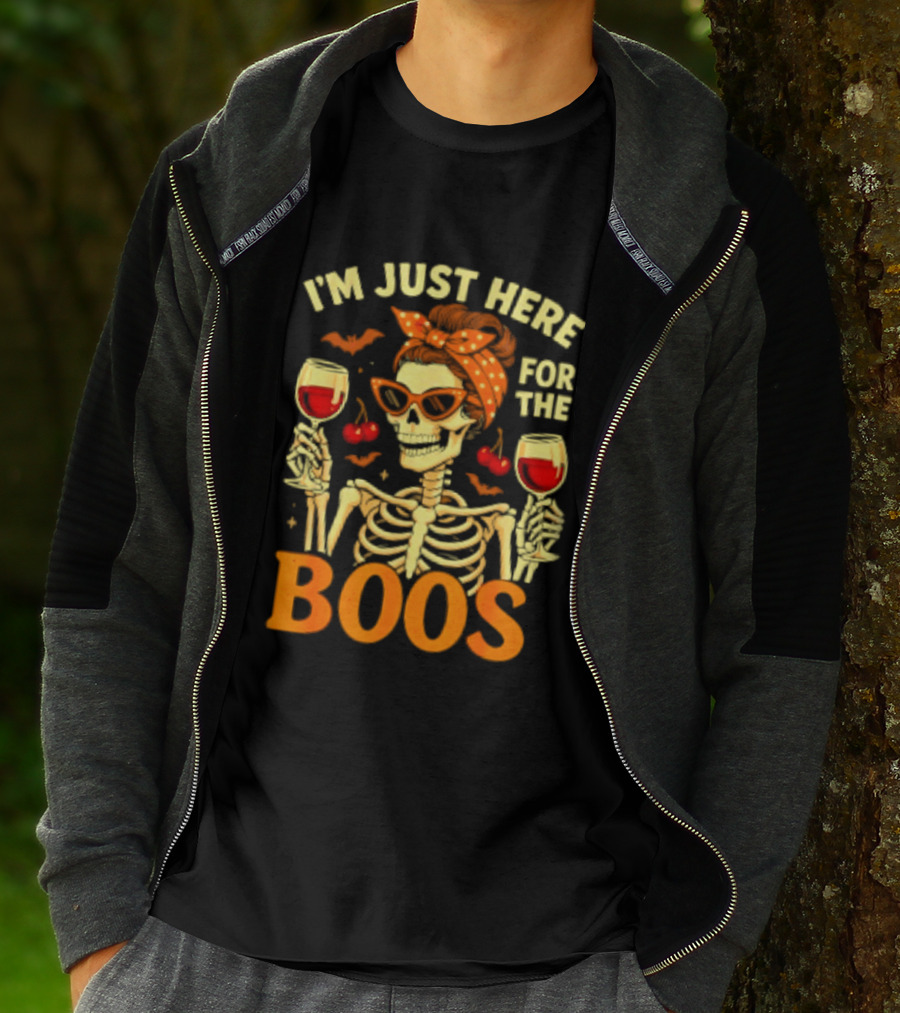 I'm Just Here For The Boos Skeleton Wine Cherries Halloween T-Shirt