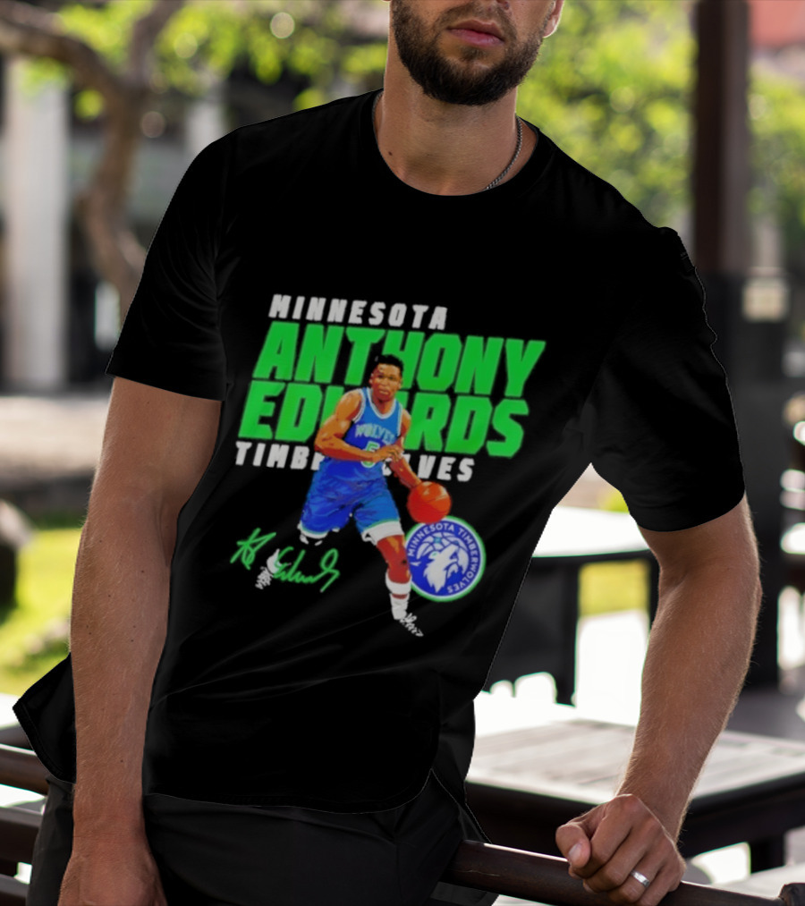 Minnesota Anthony Edwards Timberwolves Basketball Player Signature T-Shirt