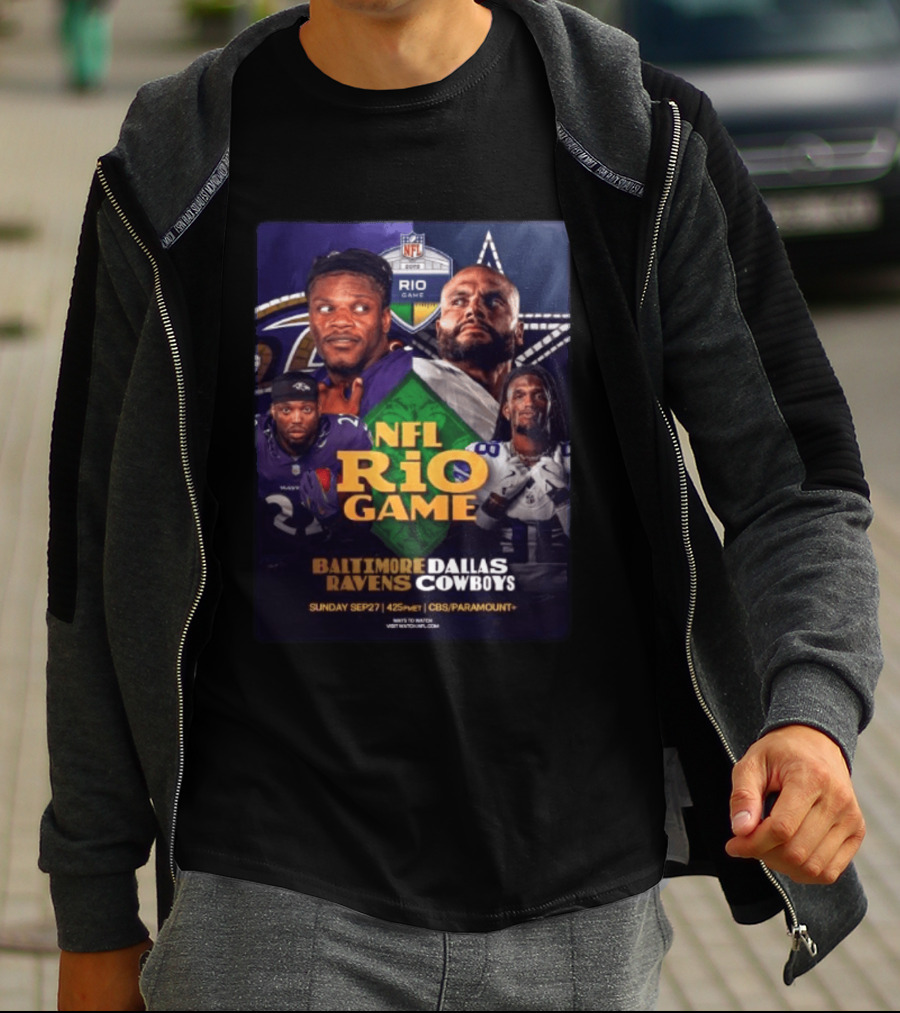Baltimore Ravens Vs Dallas Cowboys NFL 2026 Rio Game Sunday Sep 27 4:25 PM CBS Paramount T-Shirt