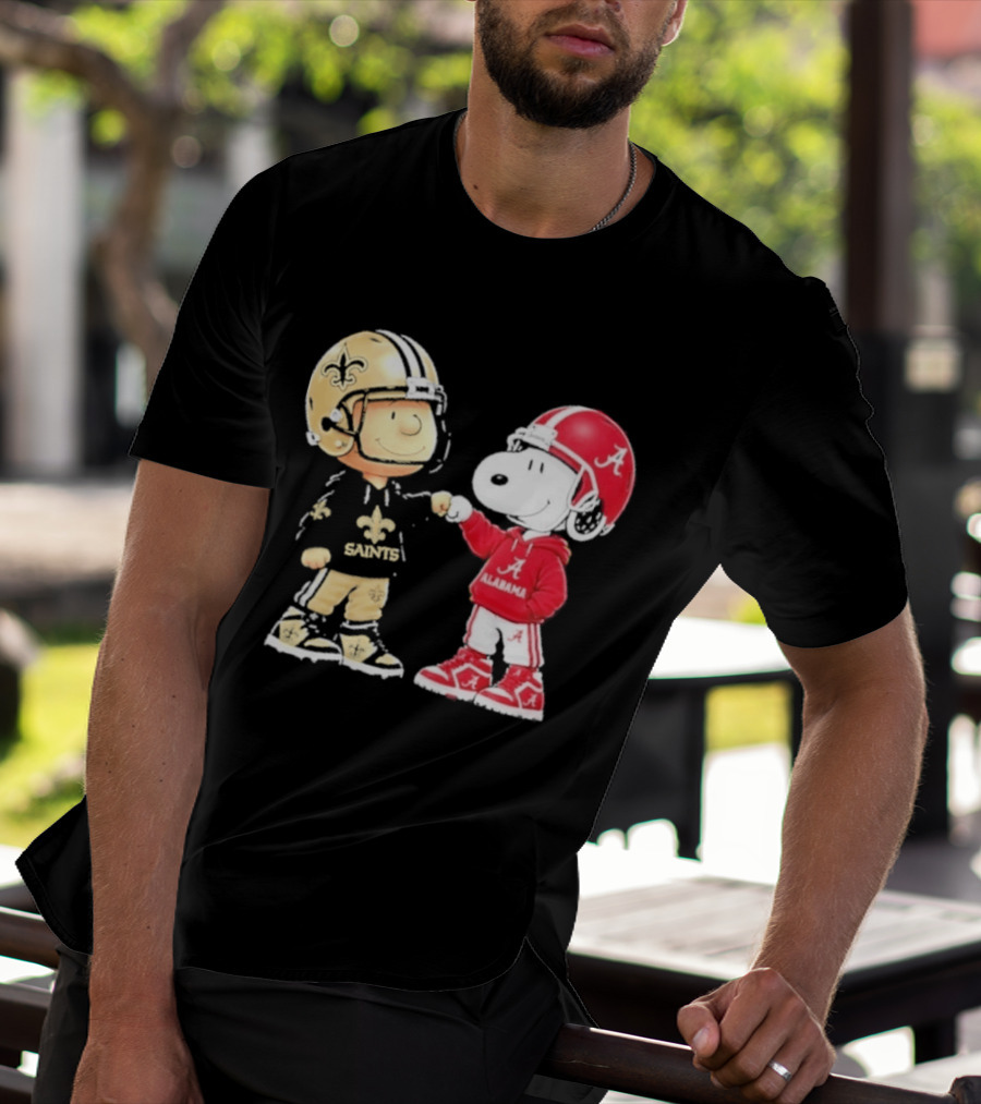 Charlie Brown Saints Snoopy Alabama Fist Bump Football T-Shirt