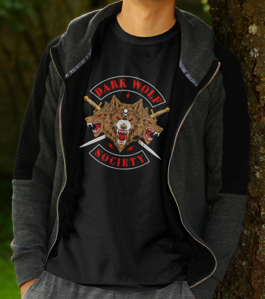 Dark Wolf Society Gothic Three Headed Sword Wolves T-Shirt