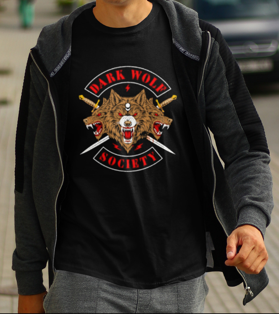 Dark Wolf Society Gothic Three Headed Sword Wolves T-Shirt