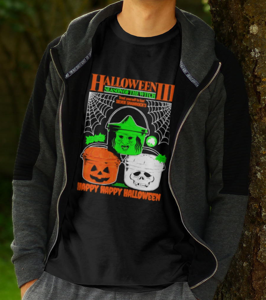 Halloween III Season Of The Witch Silver Shamrock Pumpkin Skull Witch Buckets Happy Happy Halloween T-Shirt