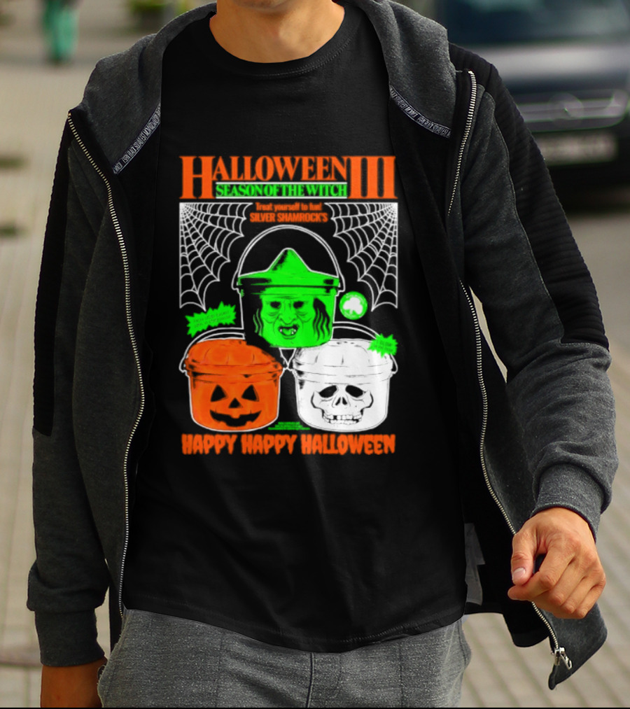 Halloween III Season Of The Witch Silver Shamrock Pumpkin Skull Witch Buckets Happy Happy Halloween T-Shirt