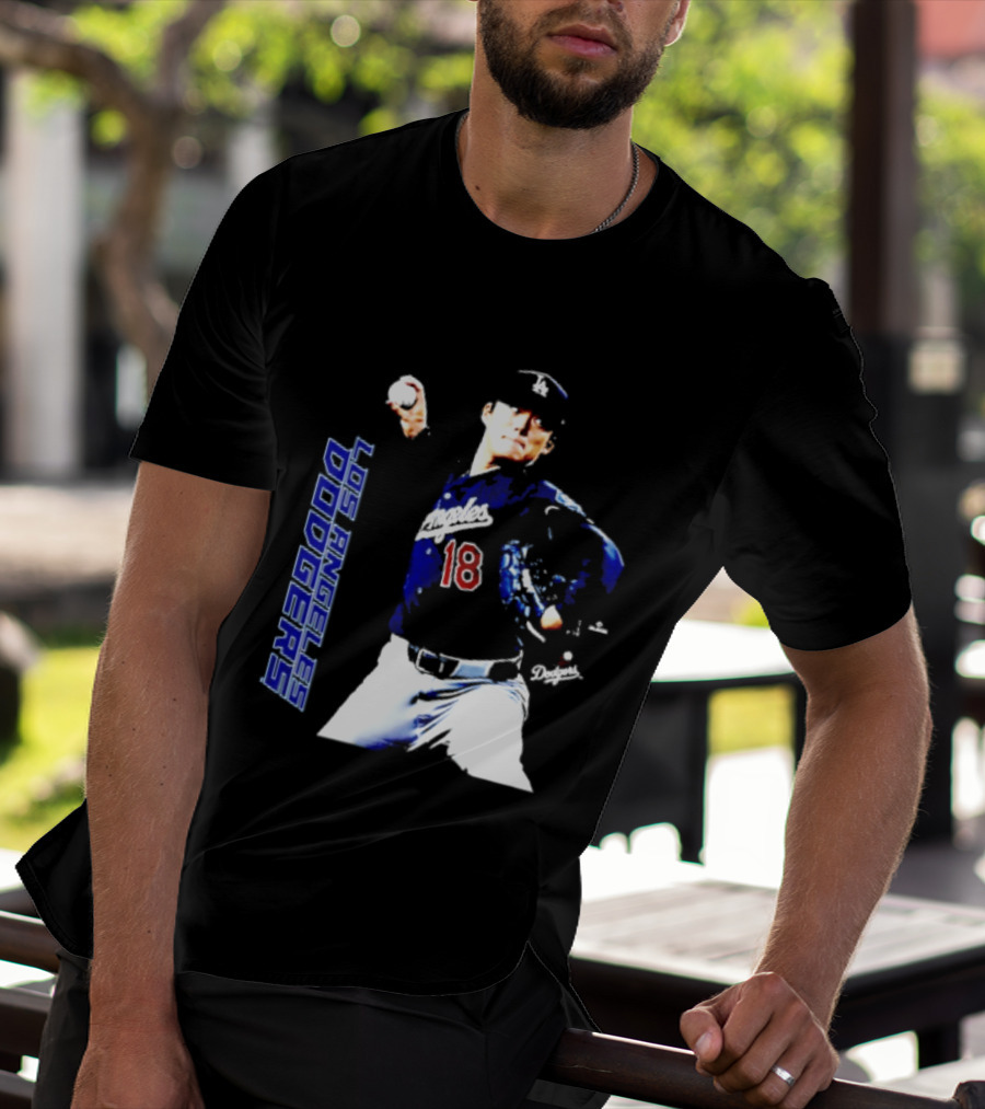 Los Angeles Dodgers Yoshinobu Yamamoto Number 18 MLB Pitcher Swing T-Shirt