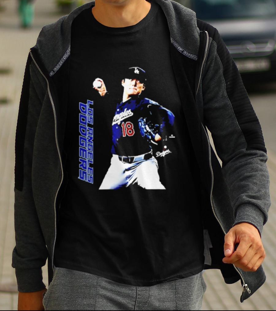 Los Angeles Dodgers Yoshinobu Yamamoto Number 18 MLB Pitcher Swing T-Shirt