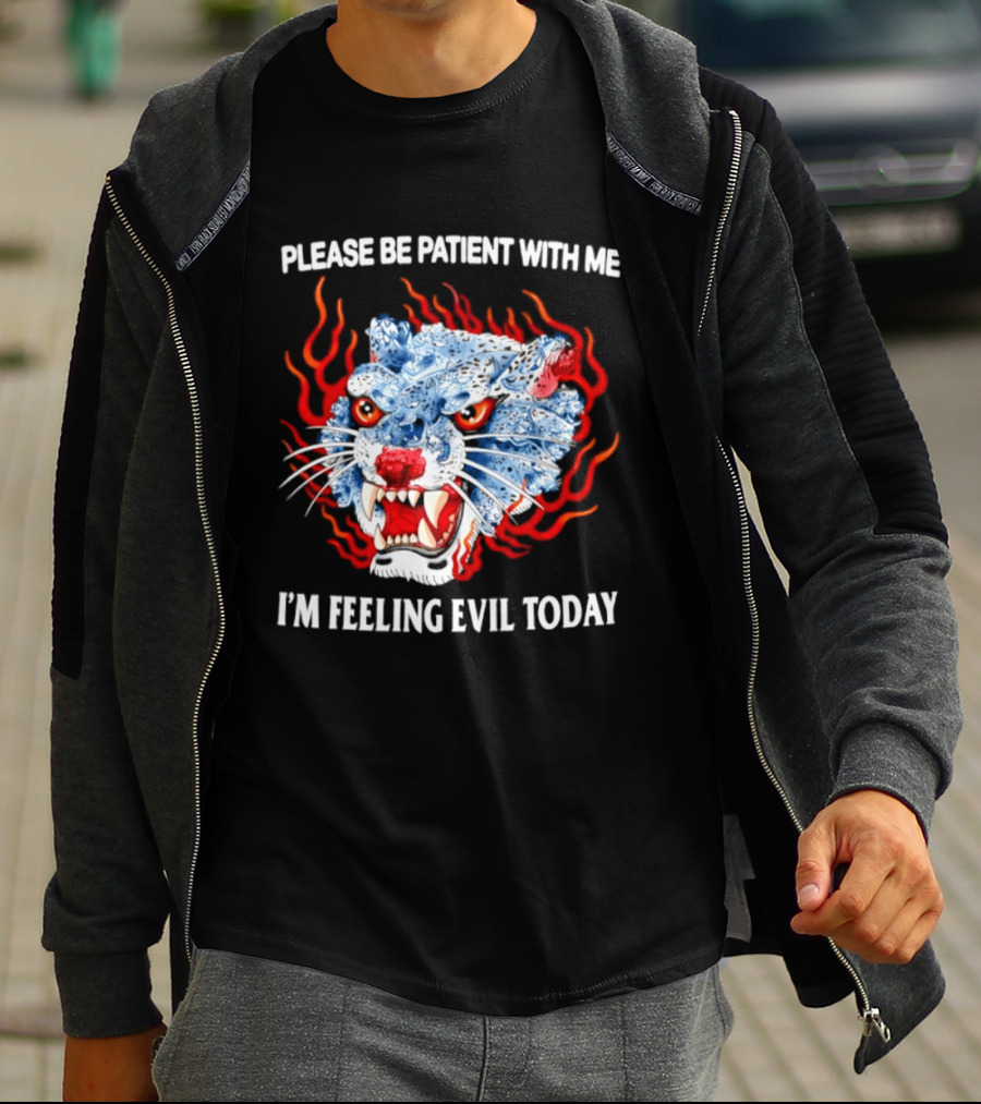 Please Be Patient With Me I'm Feeling Evil Today Ice And Fire Tiger Face Flames T-Shirt