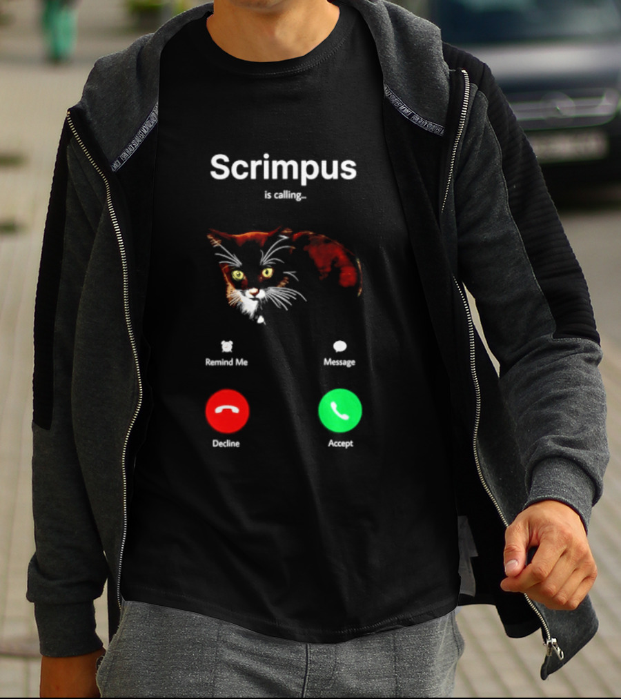 Scrimpus Is Calling Cat Phone Call Meme Humor Reject Accept T-Shirt