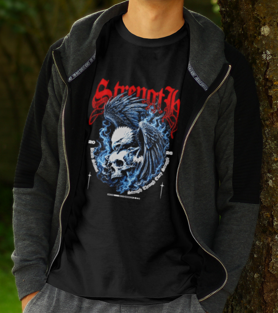 Strength 2026 Brand Studios Eagle Skull Strength Through Every Struggle T-Shirt