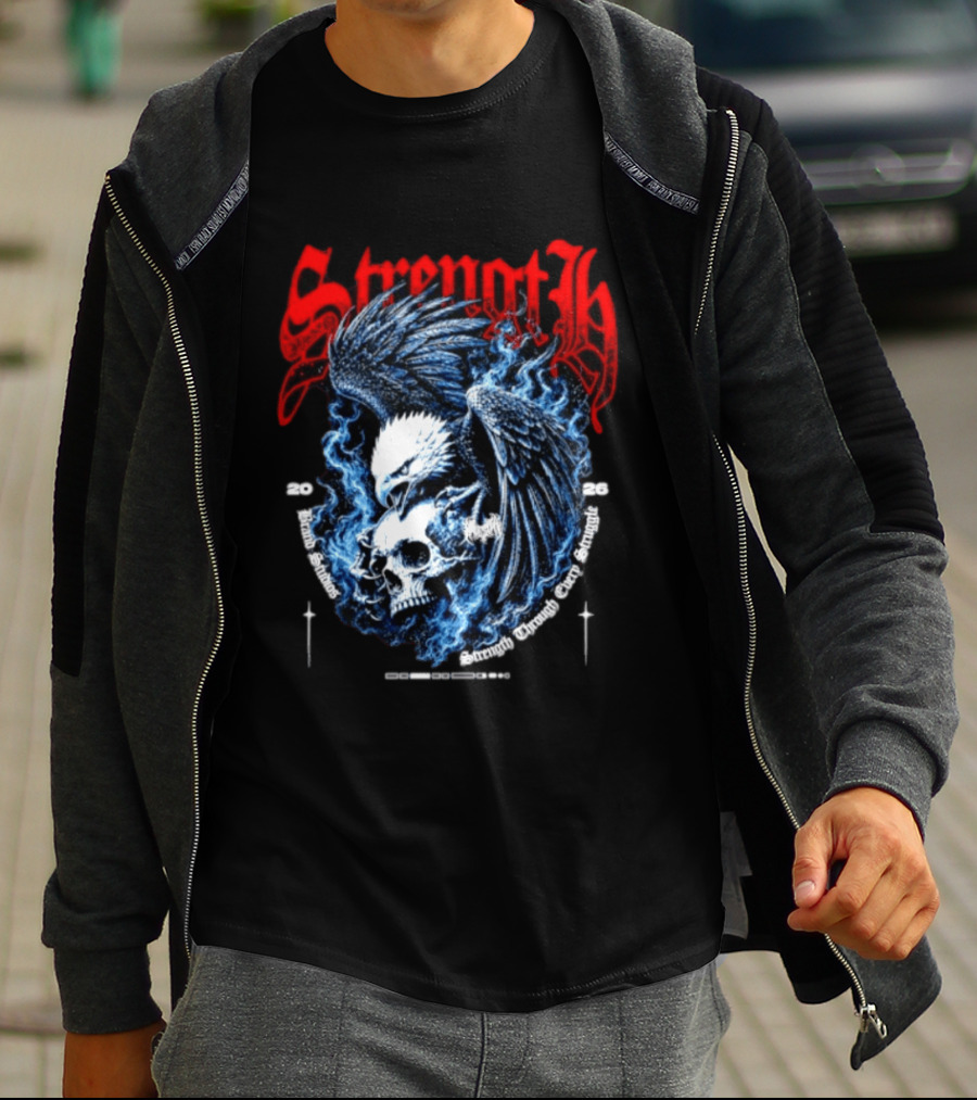 Strength 2026 Brand Studios Eagle Skull Strength Through Every Struggle T-Shirt