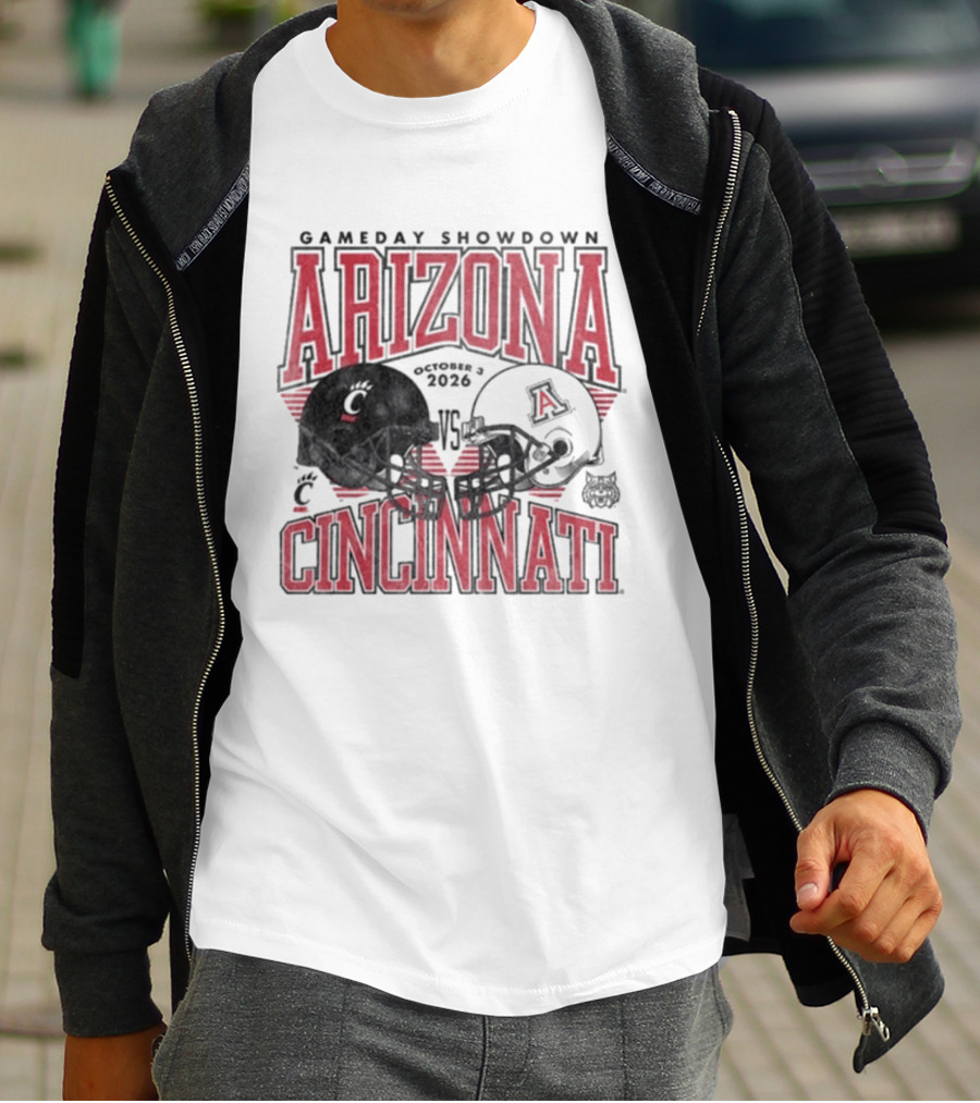 Arizona Wildcats Vs Cincinnati Bearcats October 3 2026 Football Helmet Gameday Showdown T-Shirt