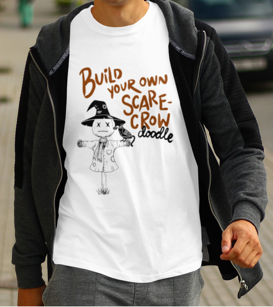 Build Your Own Scarecrow Doodle Halloween Tetedoodles T-Shirt