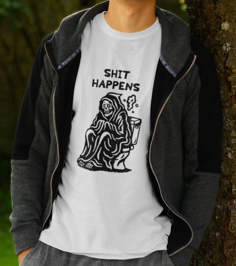 Shit Happens Grim Reaper Skeleton On Toilet T-Shirt