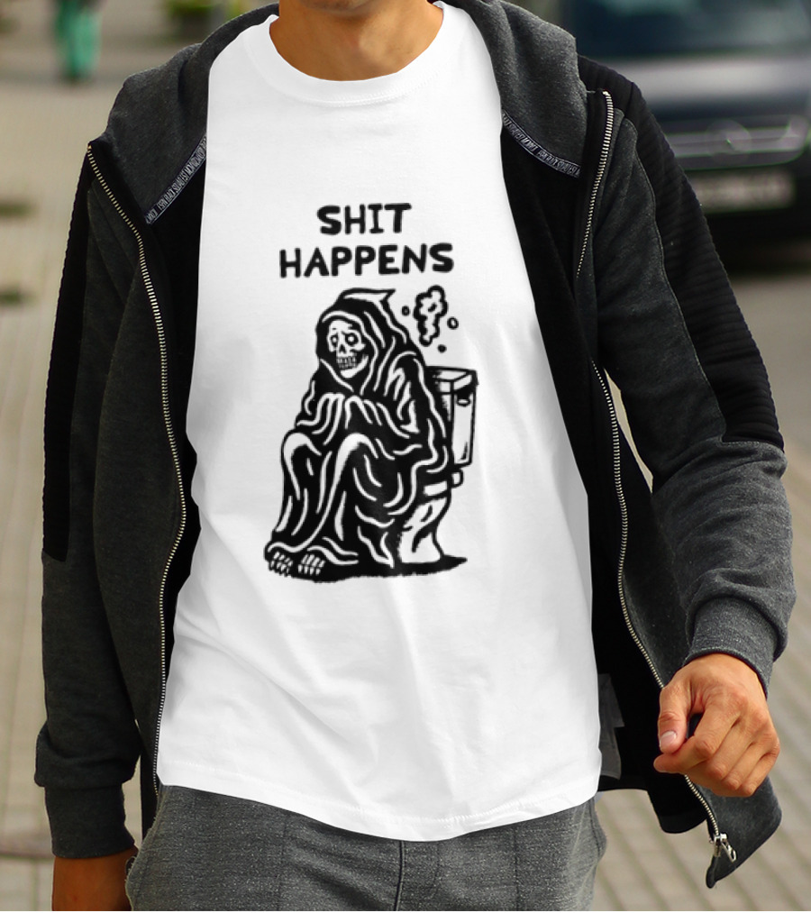 Shit Happens Grim Reaper Skeleton On Toilet T-Shirt