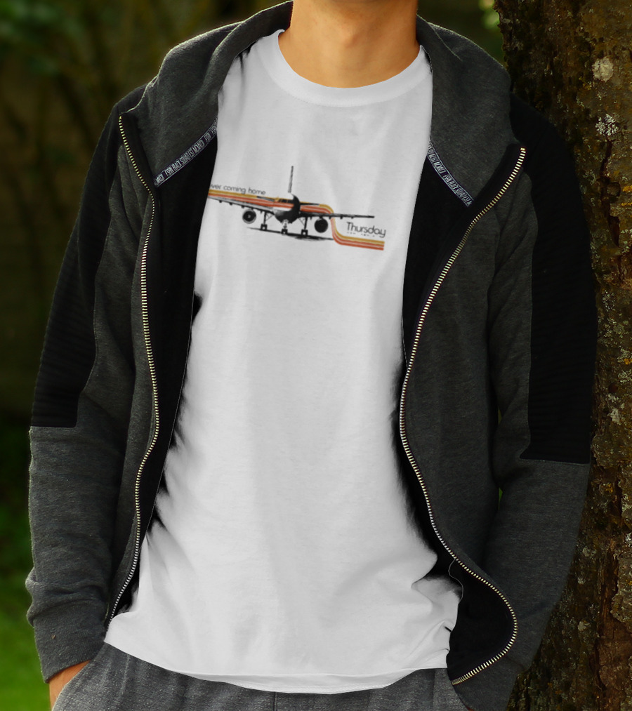 We're Never Coming Home Plane Thursday Orange Stripes T-Shirt
