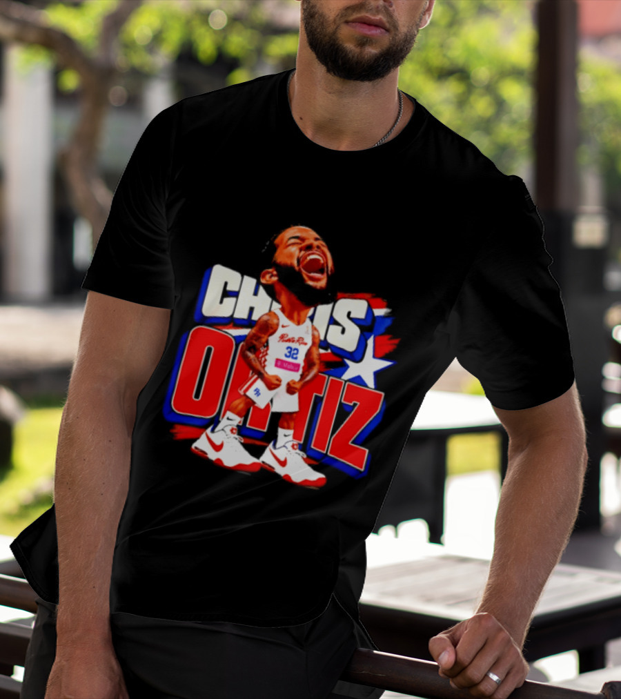 Chris Ortiz Puerto Rico Basketball Player Caricature With Jersey Number 32 Nike Sneakers T-Shirt