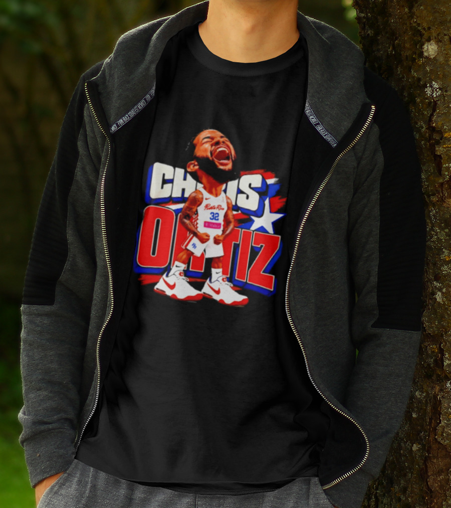 Chris Ortiz Puerto Rico Basketball Player Caricature With Jersey Number 32 Nike Sneakers T-Shirt