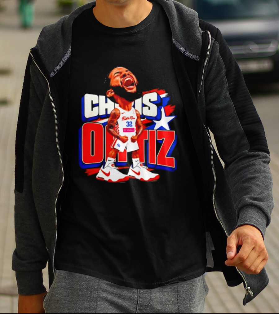Chris Ortiz Puerto Rico Basketball Player Caricature With Jersey Number 32 Nike Sneakers T-Shirt