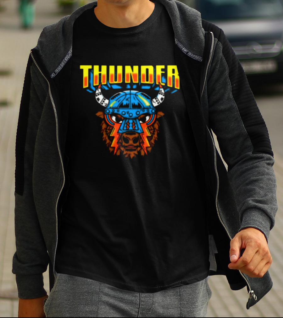 Thunder Bison Mask Lightning Joshua Boydston Store T-Shirt