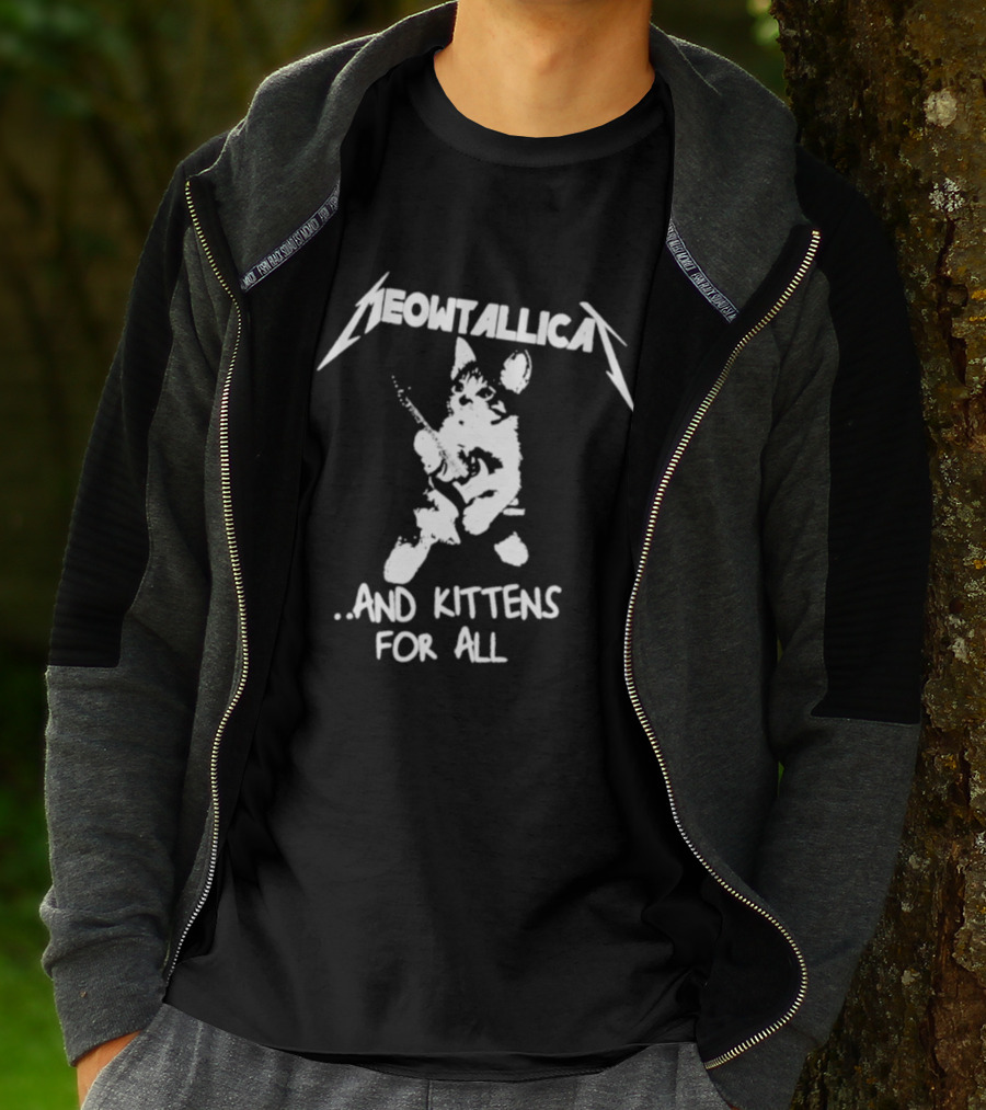 Meowtallica And Kittens For All Funny Cat Parody Cats Metal Music T-Shirt