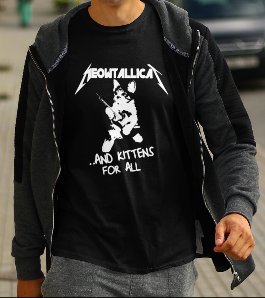 Meowtallica And Kittens For All Funny Cat Parody Cats Metal Music T-Shirt