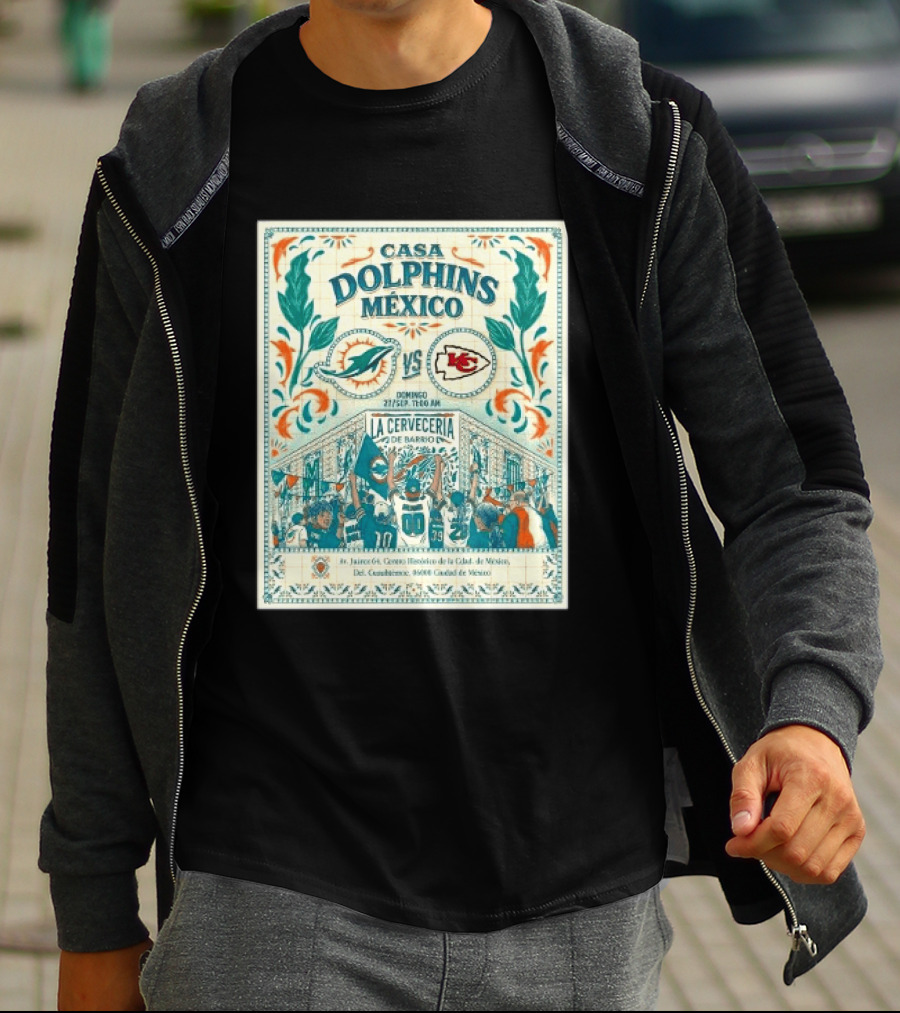 Casa Dolphins México Miami Dolphins Vs Kansas City Chiefs Domingo Sept 27 La Cervecería De Barrio 2026 T-Shirt