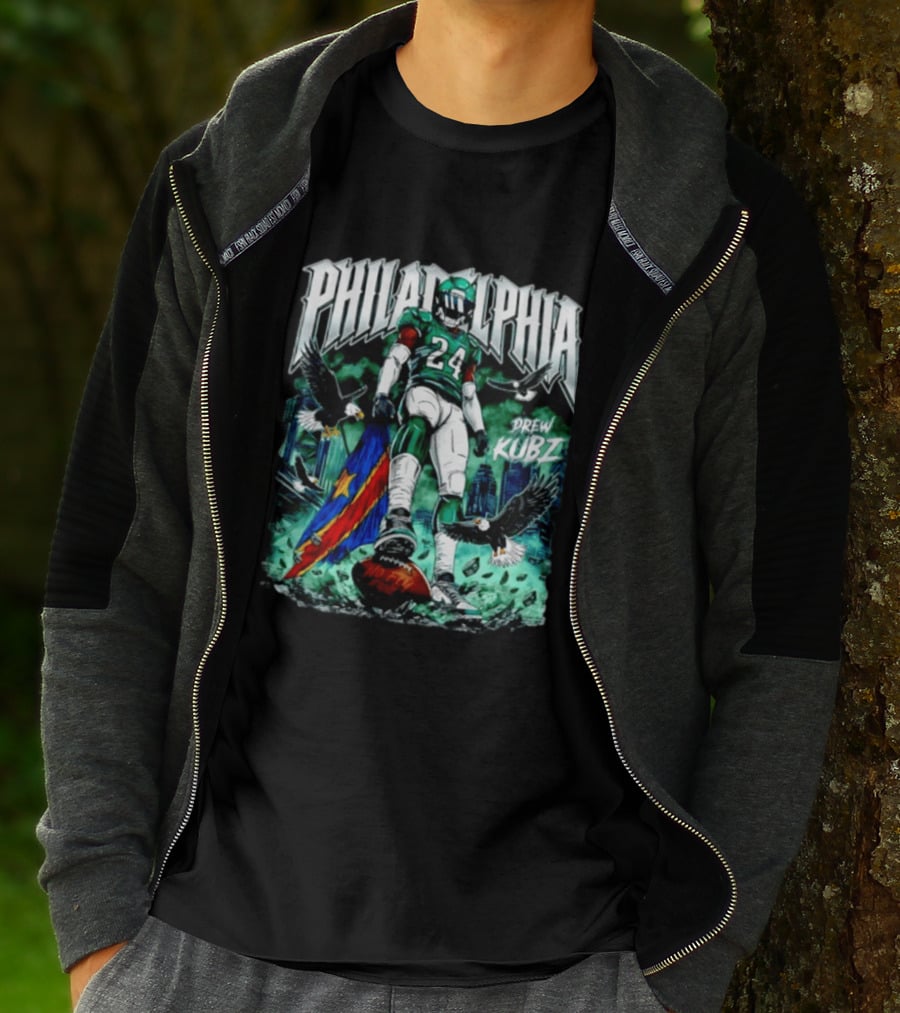 Philadelphia Eagles 24 Drew Kubz No Fly Zone Football Eagles Skyline T-Shirt