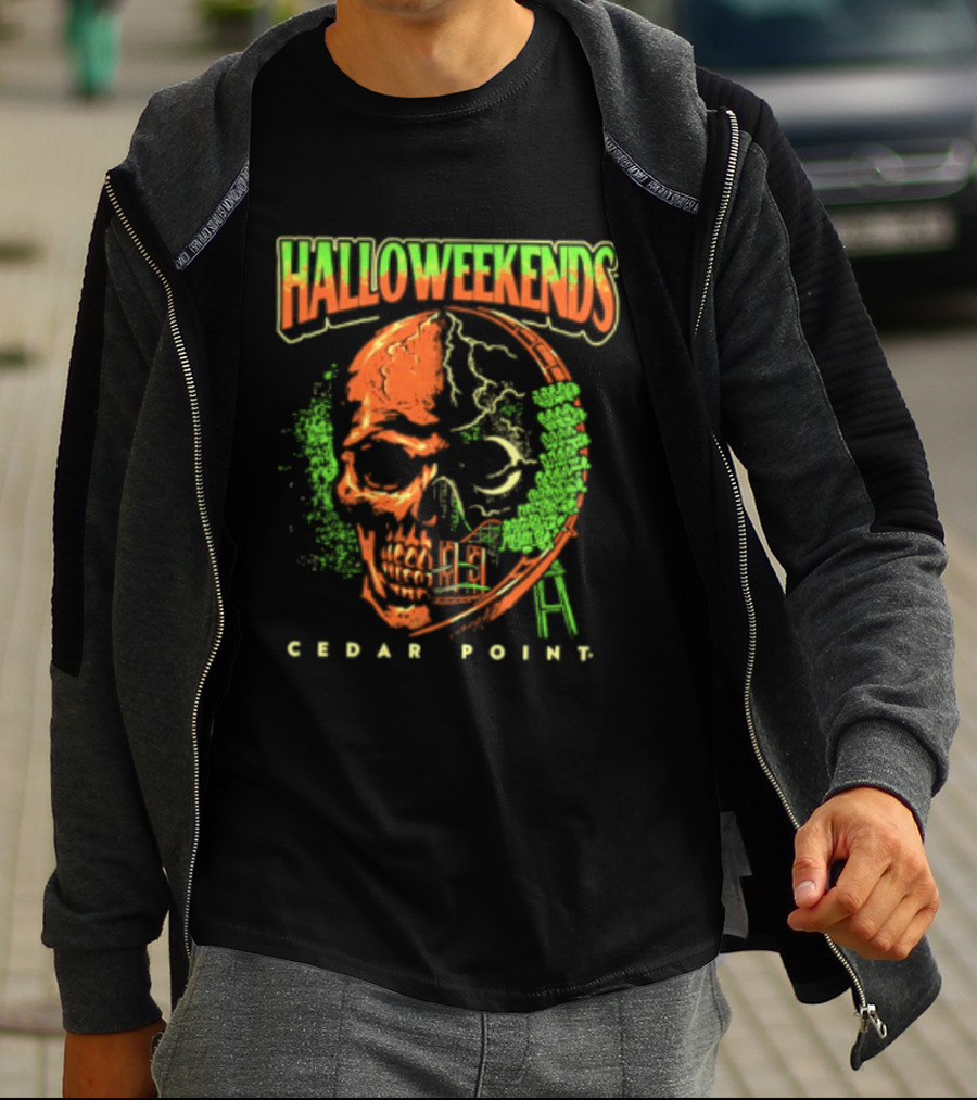 Halloweekends Cedar Point Skull Ride Neon Halloween T-Shirt