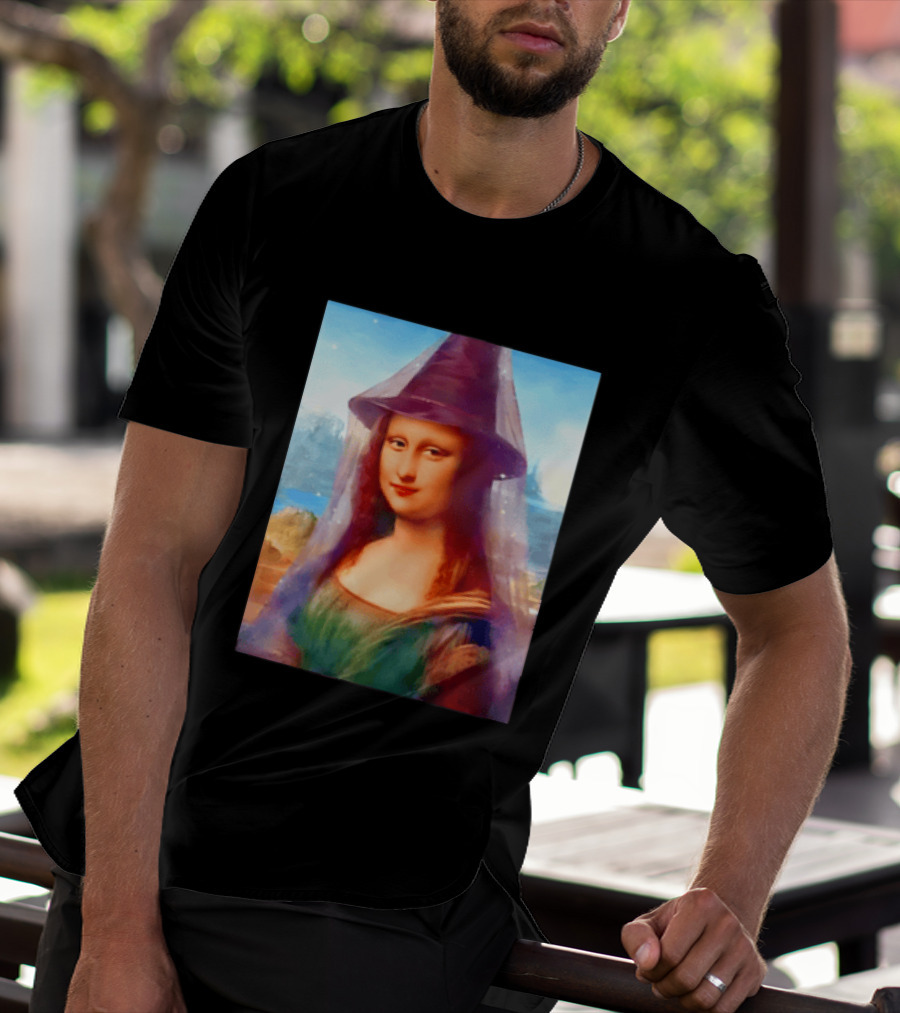 Mona Lisa Witch Hat Magical Painting Twist T-Shirt