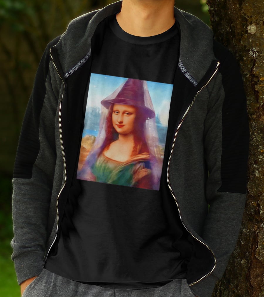 Mona Lisa Witch Hat Magical Painting Twist T-Shirt