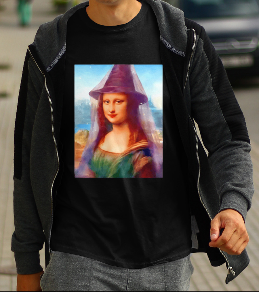 Mona Lisa Witch Hat Magical Painting Twist T-Shirt