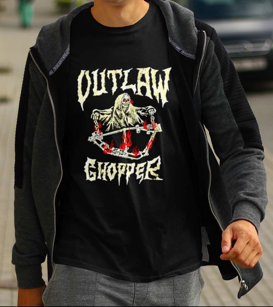 Outlaw Chopper Grim Reaper Smoking Skeleton T-Shirt