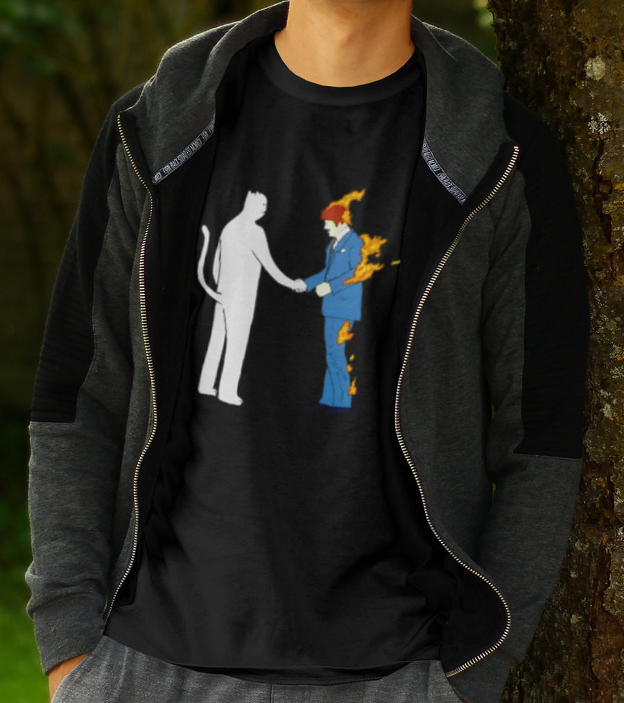 Rip N Dip Cat Handshake Burning Man Suit On Fire T-Shirt