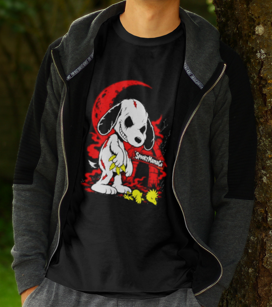 SpookyMamaCo Zombie Snoopy Woodstock Red Moon Halloween T-Shirt