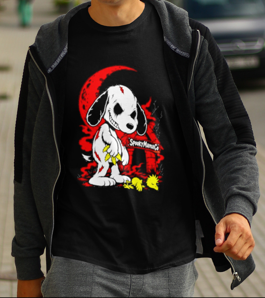 SpookyMamaCo Zombie Snoopy Woodstock Red Moon Halloween T-Shirt