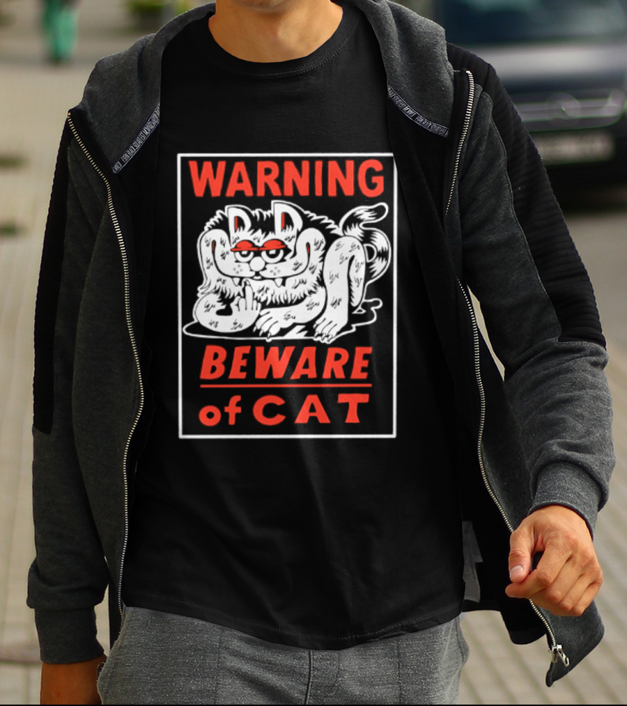 Warning Beware Of Cat Halloween Creepy Eyes T-Shirt