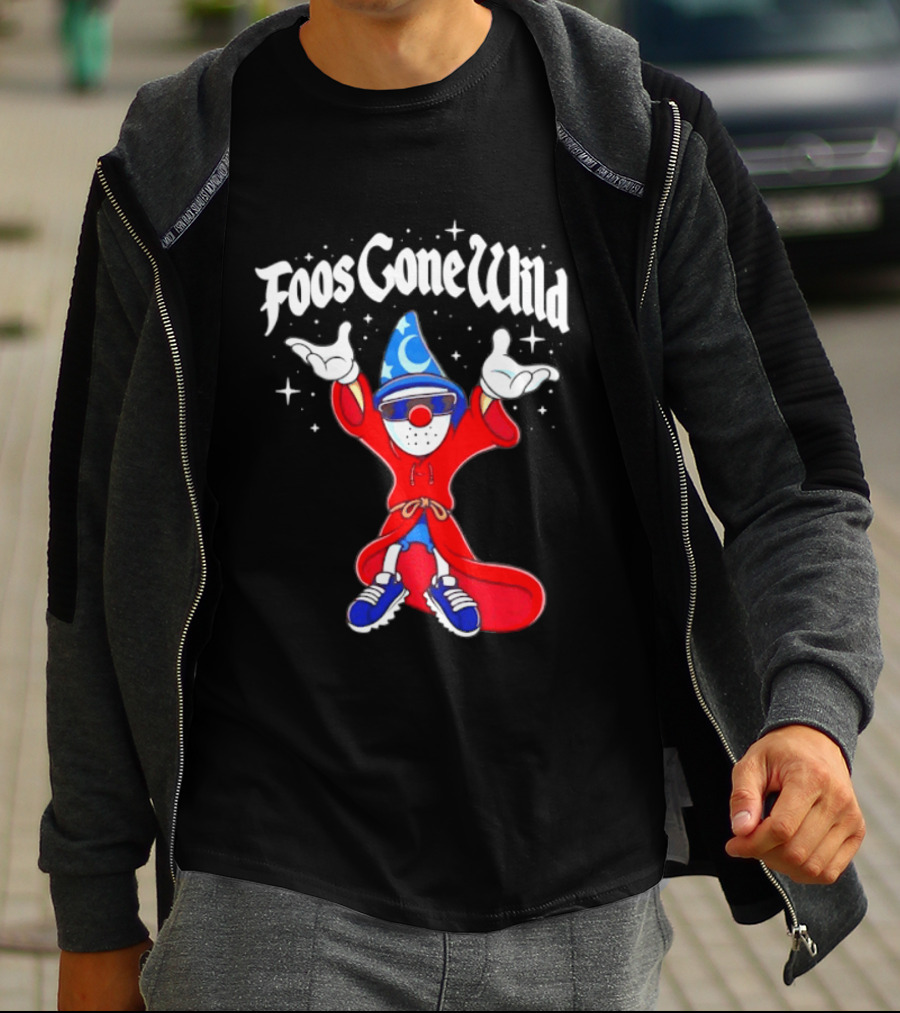 Foos Gone Wild Wizard Streetwear Cartoon Character With Blue Hat And Sunglasses T-Shirt