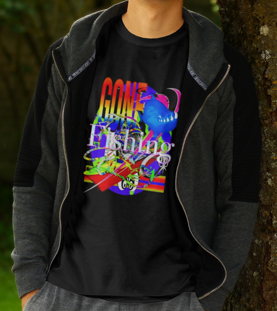 Gone Fishing Shark Rainbow Kayak Adventure T-Shirt