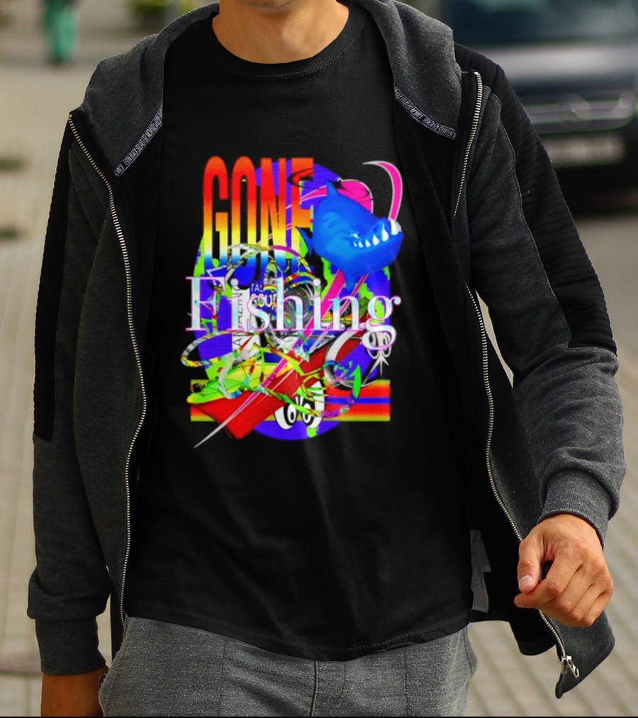Gone Fishing Shark Rainbow Kayak Adventure T-Shirt