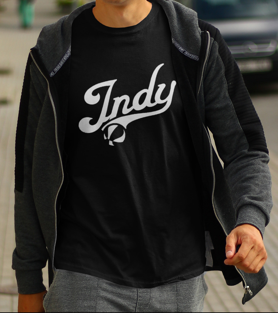 Indy Basketball Script Style With Iconic Ball Motif T-Shirt