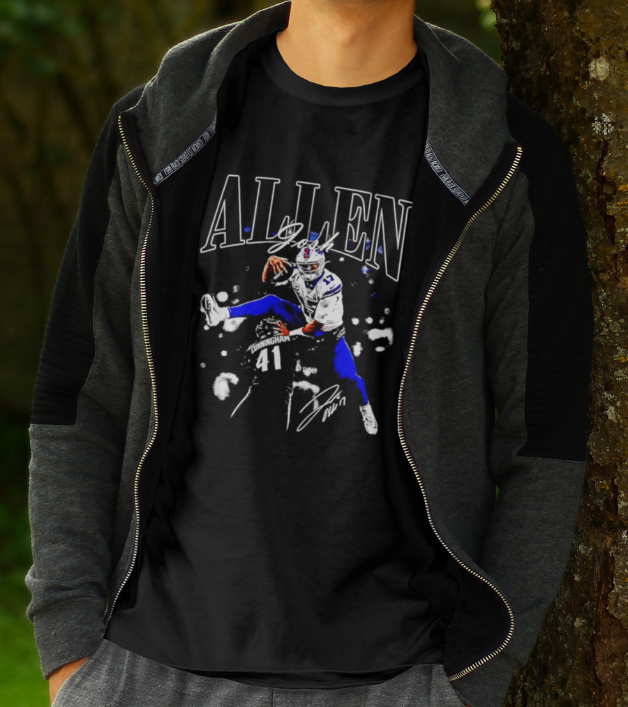 Allen Buffalo Air Jump Sketch Football T-Shirt