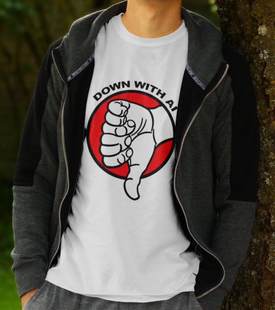 Down With AI Thumbs Down Symbol Anti Artificial Intelligence Protest T-Shirt